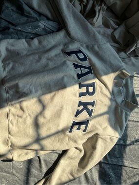 Parker Light Gray Crewneck Sweatshirt with Navy PARK E Logo